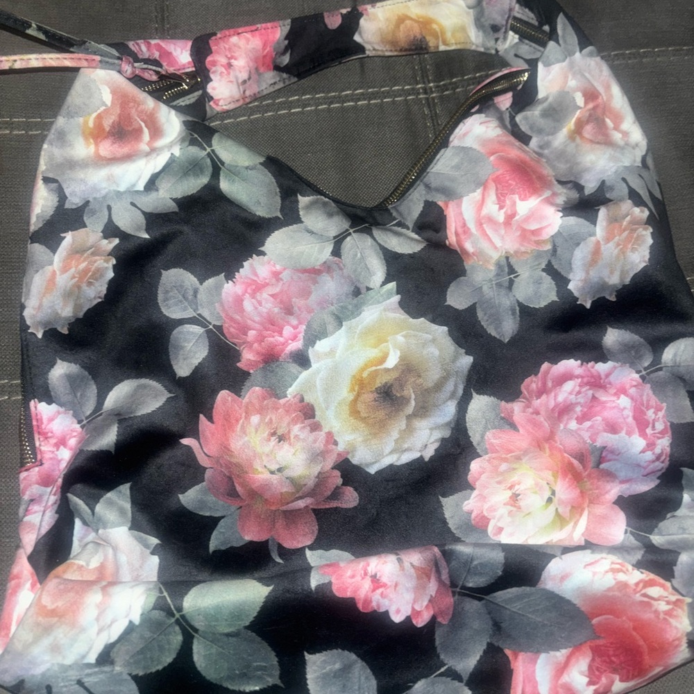 Tabitha Floral Shoulder Bag - Black and Pink